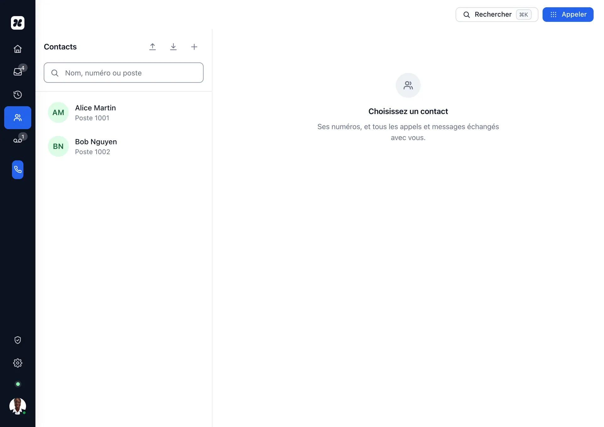 La fiche d’un correspondant dans Konvoice : coordonnées, historique des appels et notes de l’équipe.